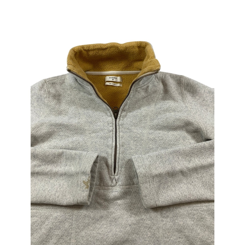 Billy Reid Mens XS Quarter Zip Pullover Gray Cotton Fleece Collar Made in Japan